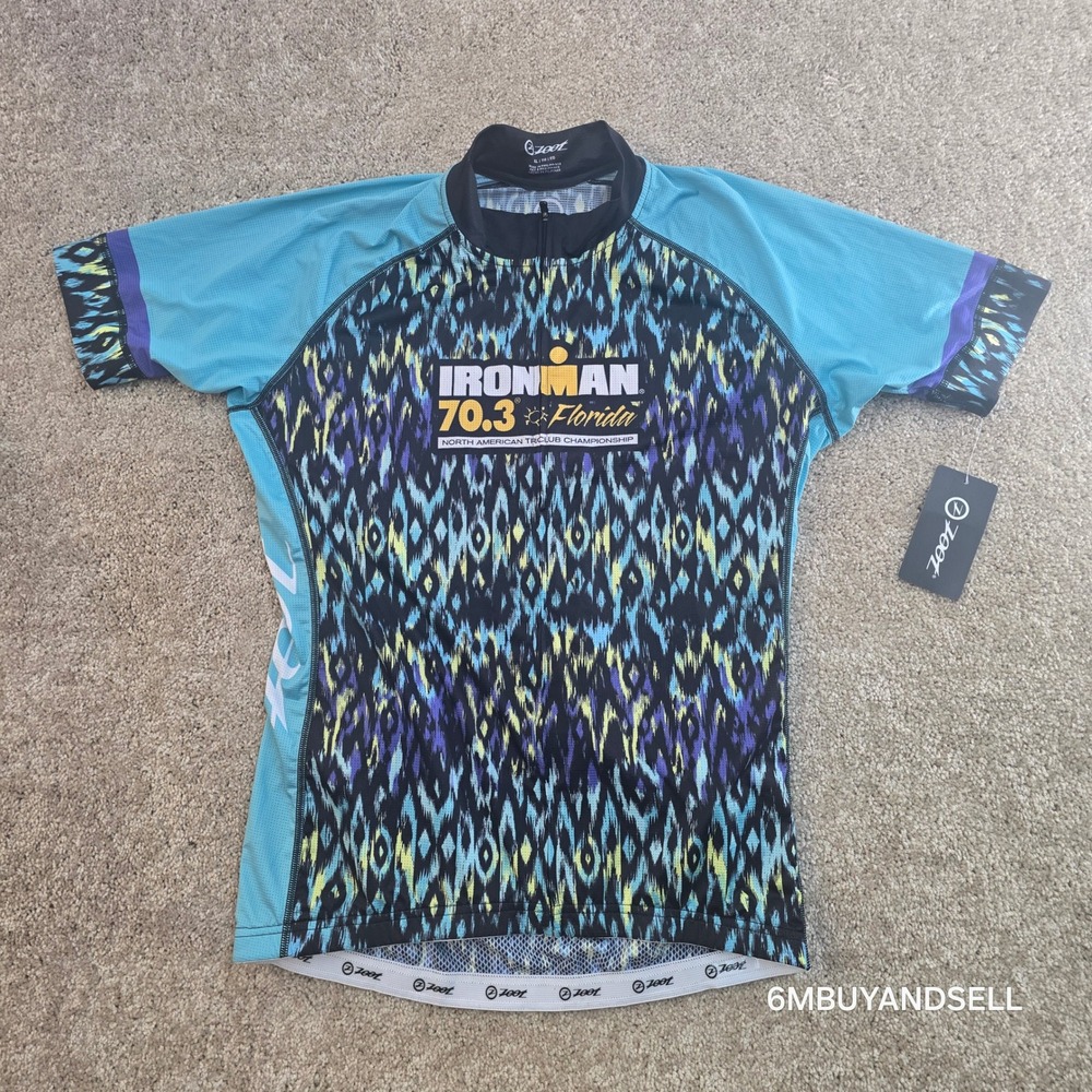 Zoot Ironman 70.3 Florida Cycling Jersey Womens XL Blue Purple Ikat FL718  NWT - Picture 2 of 13